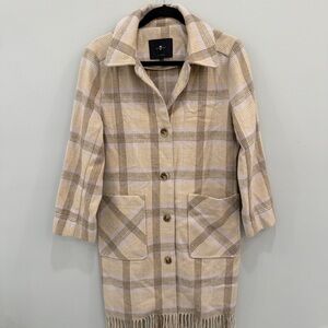 7 For All Mankind Beige Plaid Shacket with Fringe